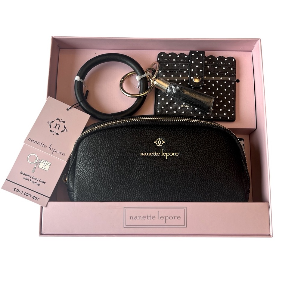 Gift Set which Includes Black Pebbled Leather Belt Bag & Card Case with Keyring.